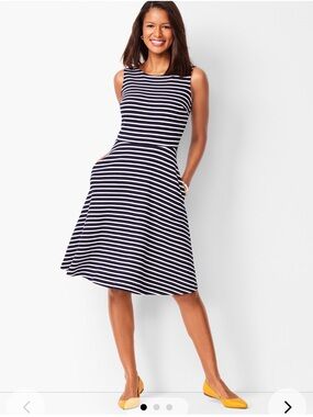 Talbots Navy and White Striped Fit-and-Flare Dress